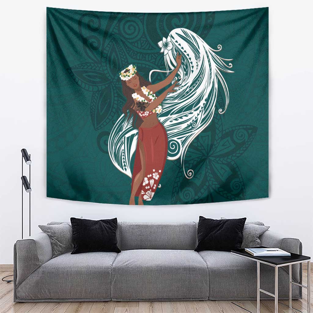 Tahiti Islands Polynesian Plumeria Tapestry Tahitian Vahine 'Ote'a - Teal LT7 Teal - Polynesian Pride