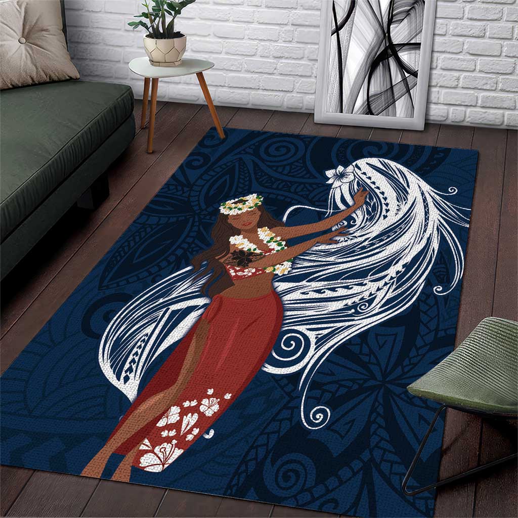 Tahiti Islands Polynesian Plumeria Area Rug Tahitian Vahine 'Ote'a - Navy Blue LT7 Blue - Polynesian Pride
