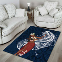 Tahiti Islands Polynesian Plumeria Area Rug Tahitian Vahine 'Ote'a - Navy Blue LT7 - Polynesian Pride