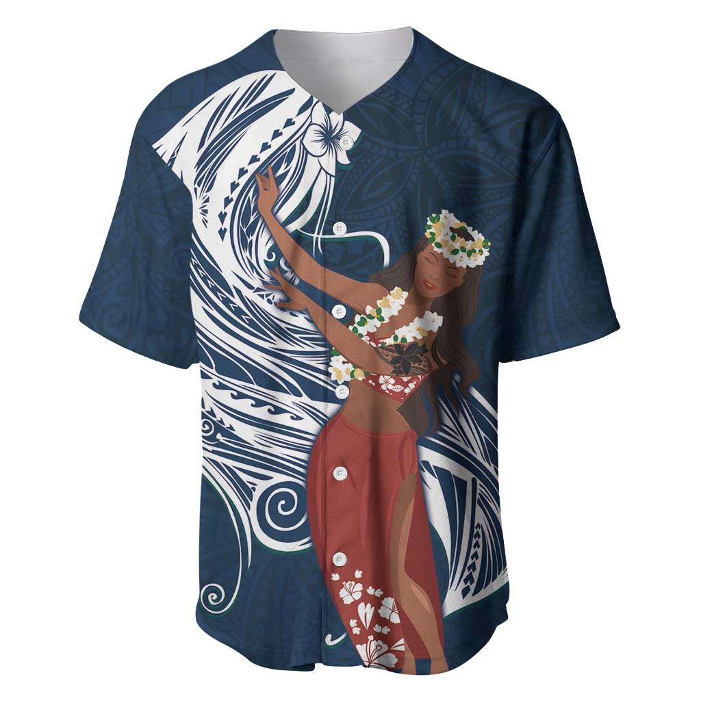 Tahiti Islands Polynesian Plumeria Baseball Jersey Tahitian Vahine 'Ote'a - Navy Blue