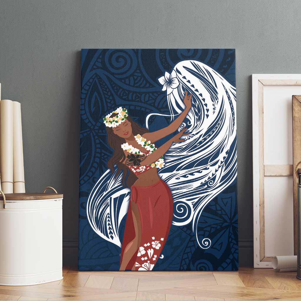 Tahiti Islands Polynesian Plumeria Canvas Wall Art Tahitian Vahine 'Ote'a - Navy Blue LT7 - Polynesian Pride