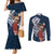 Tahiti Islands Polynesian Plumeria Couples Matching Mermaid Dress and Long Sleeve Button Shirt Tahitian Vahine 'Ote'a - Navy Blue