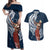 Tahiti Islands Polynesian Plumeria Couples Matching Off Shoulder Maxi Dress and Hawaiian Shirt Tahitian Vahine 'Ote'a - Navy Blue