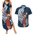 Tahiti Islands Polynesian Plumeria Couples Matching Summer Maxi Dress and Hawaiian Shirt Tahitian Vahine 'Ote'a - Navy Blue