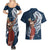 Tahiti Islands Polynesian Plumeria Couples Matching Summer Maxi Dress and Hawaiian Shirt Tahitian Vahine 'Ote'a - Navy Blue