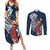 Tahiti Islands Polynesian Plumeria Couples Matching Summer Maxi Dress and Long Sleeve Button Shirt Tahitian Vahine 'Ote'a - Navy Blue