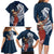 Tahiti Islands Polynesian Plumeria Family Matching Long Sleeve Bodycon Dress and Hawaiian Shirt Tahitian Vahine 'Ote'a - Navy Blue