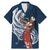 Tahiti Islands Polynesian Plumeria Family Matching Mermaid Dress and Hawaiian Shirt Tahitian Vahine 'Ote'a - Navy Blue