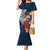 Tahiti Islands Polynesian Plumeria Family Matching Mermaid Dress and Hawaiian Shirt Tahitian Vahine 'Ote'a - Navy Blue