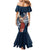 Tahiti Islands Polynesian Plumeria Family Matching Mermaid Dress and Hawaiian Shirt Tahitian Vahine 'Ote'a - Navy Blue