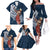 Tahiti Islands Polynesian Plumeria Family Matching Off The Shoulder Long Sleeve Dress and Hawaiian Shirt Tahitian Vahine 'Ote'a - Navy Blue