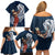 Tahiti Islands Polynesian Plumeria Family Matching Off Shoulder Short Dress and Hawaiian Shirt Tahitian Vahine 'Ote'a - Navy Blue