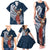 Tahiti Islands Polynesian Plumeria Family Matching Tank Maxi Dress and Hawaiian Shirt Tahitian Vahine 'Ote'a - Navy Blue