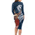 Tahiti Islands Polynesian Plumeria Long Sleeve Bodycon Dress Tahitian Vahine 'Ote'a - Navy Blue