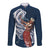 Tahiti Islands Polynesian Plumeria Long Sleeve Button Shirt Tahitian Vahine 'Ote'a - Navy Blue