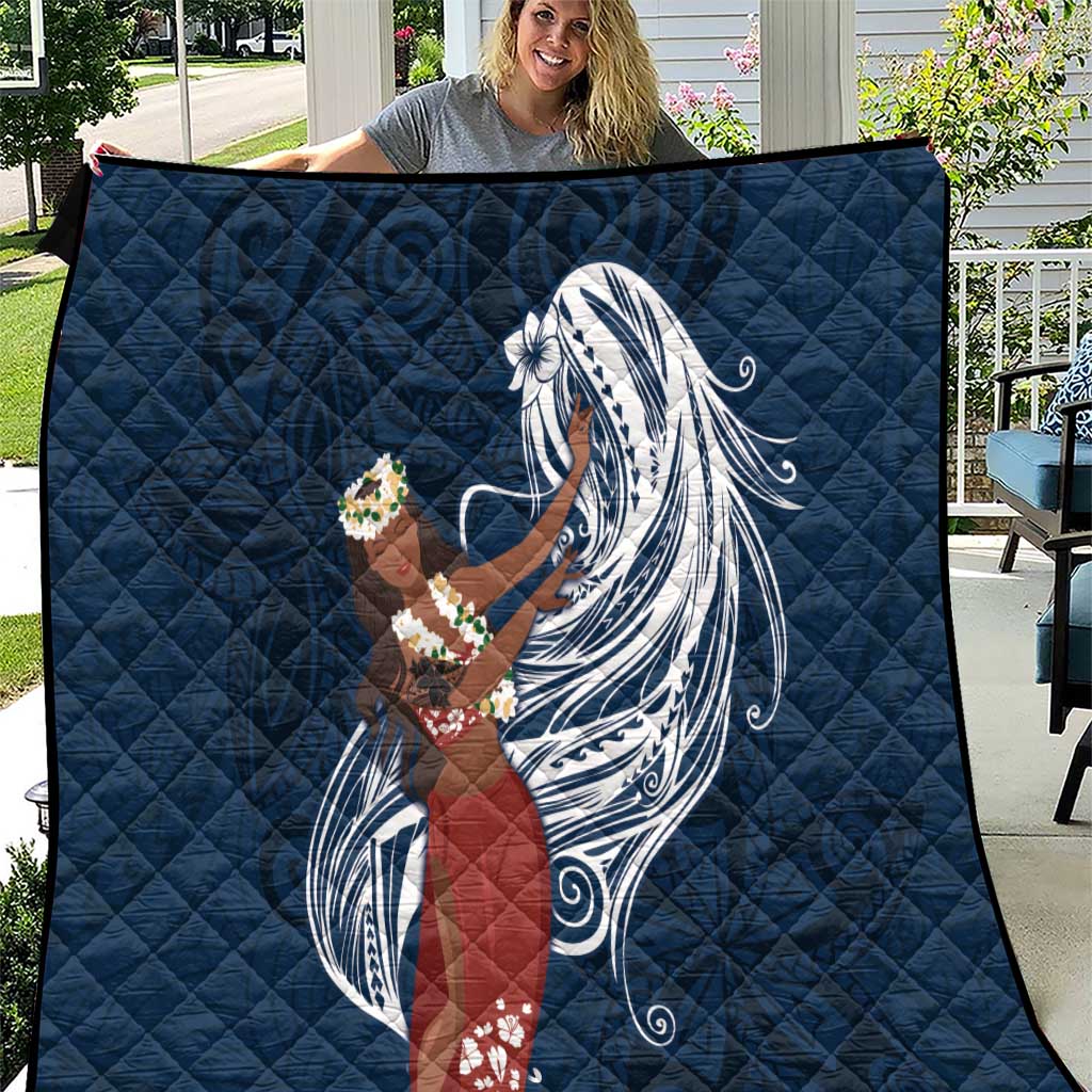 Tahiti Islands Polynesian Plumeria Quilt Tahitian Vahine 'Ote'a - Navy Blue LT7 Blue - Polynesian Pride