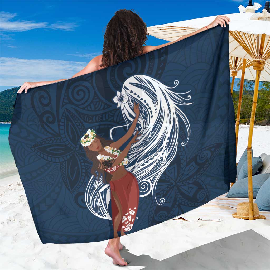 Tahiti Islands Polynesian Plumeria Sarong Tahitian Vahine 'Ote'a - Navy Blue