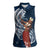 Tahiti Islands Polynesian Plumeria Women Sleeveless Polo Shirt Tahitian Vahine 'Ote'a - Navy Blue