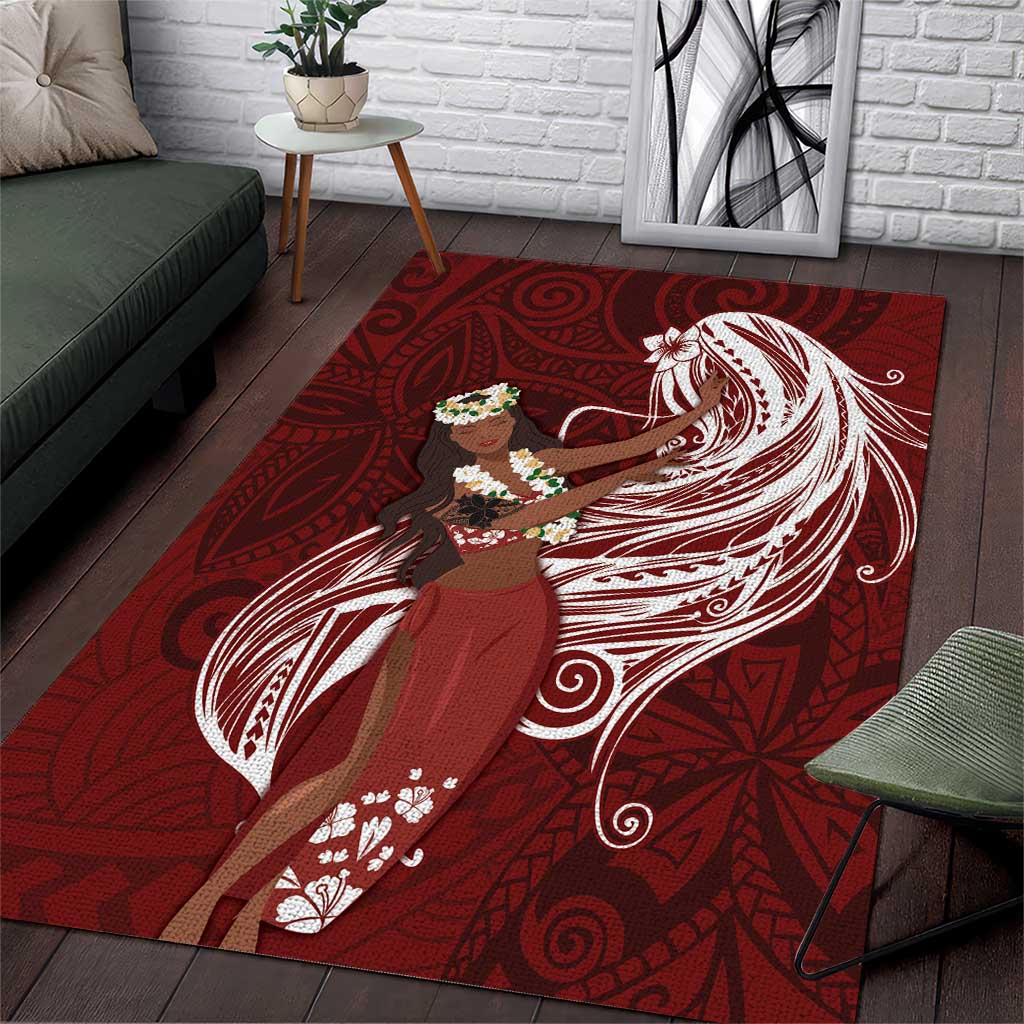 Tahiti Islands Polynesian Plumeria Area Rug Tahitian Vahine 'Ote'a - Scarlet LT7 Red - Polynesian Pride
