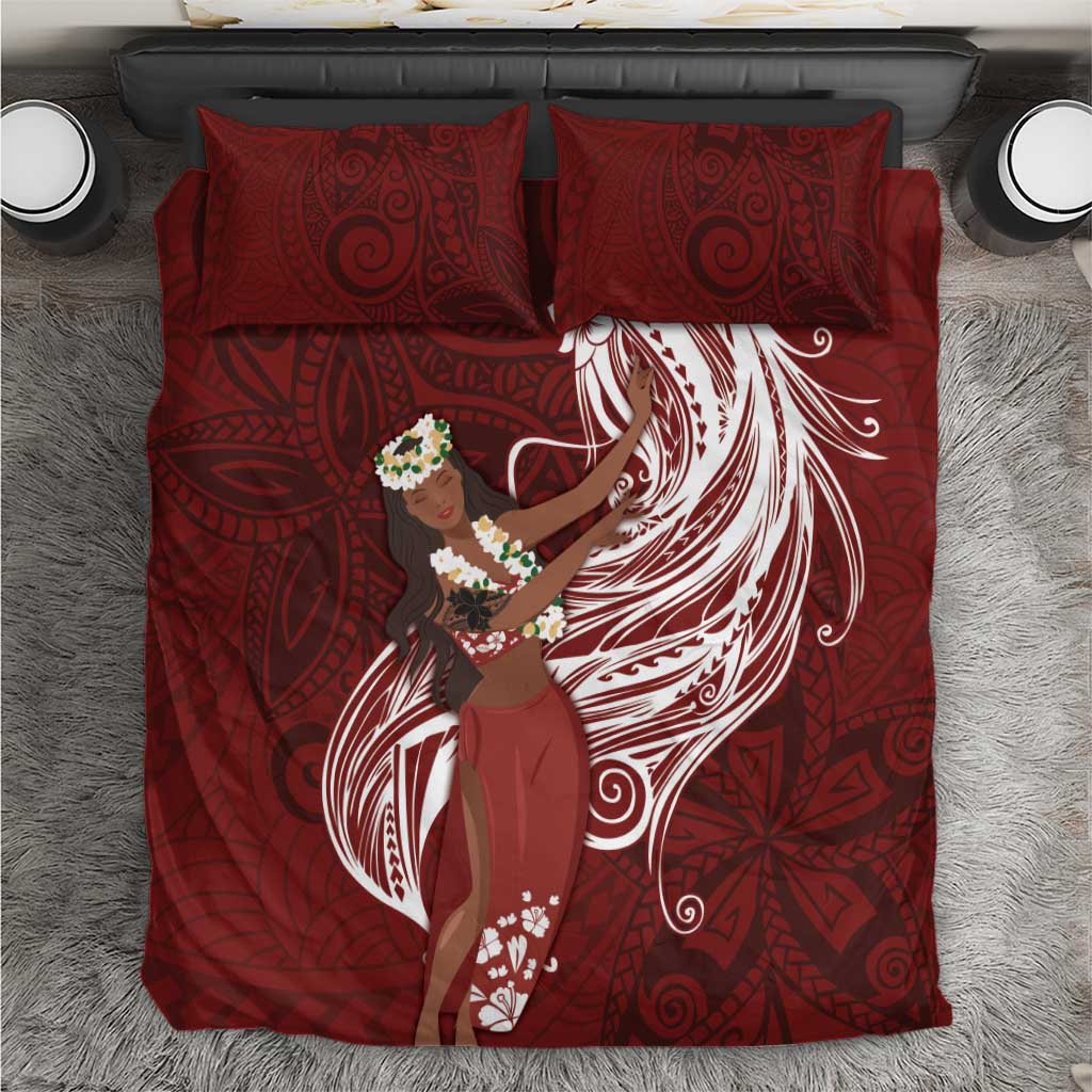 Tahiti Islands Polynesian Plumeria Bedding Set Tahitian Vahine 'Ote'a - Scarlet