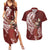 Tahiti Islands Polynesian Plumeria Couples Matching Summer Maxi Dress and Hawaiian Shirt Tahitian Vahine 'Ote'a - Scarlet