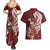 Tahiti Islands Polynesian Plumeria Couples Matching Summer Maxi Dress and Hawaiian Shirt Tahitian Vahine 'Ote'a - Scarlet