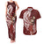 Tahiti Islands Polynesian Plumeria Couples Matching Tank Maxi Dress and Hawaiian Shirt Tahitian Vahine 'Ote'a - Scarlet