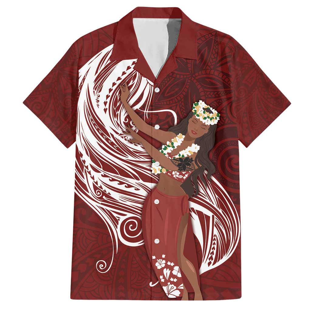 Tahiti Islands Polynesian Plumeria Hawaiian Shirt Tahitian Vahine 'Ote'a - Scarlet