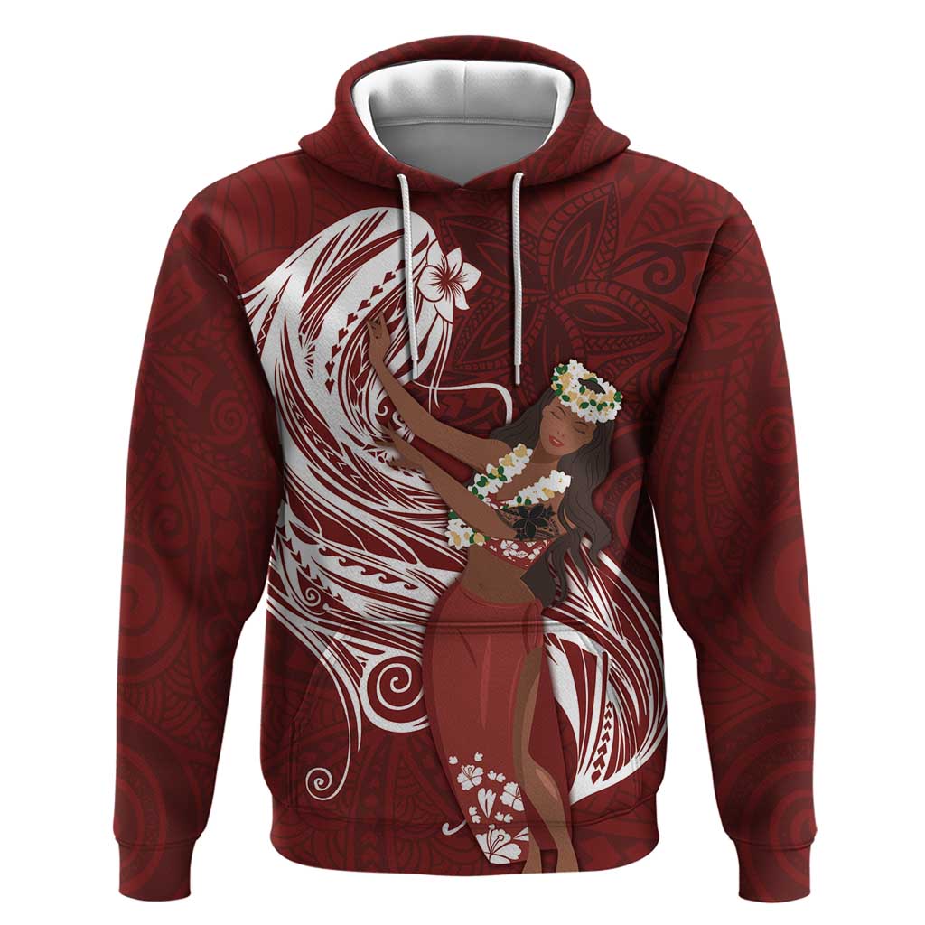 Tahiti Islands Polynesian Plumeria Hoodie Tahitian Vahine 'Ote'a - Scarlet LT7 Pullover Hoodie Red - Polynesian Pride
