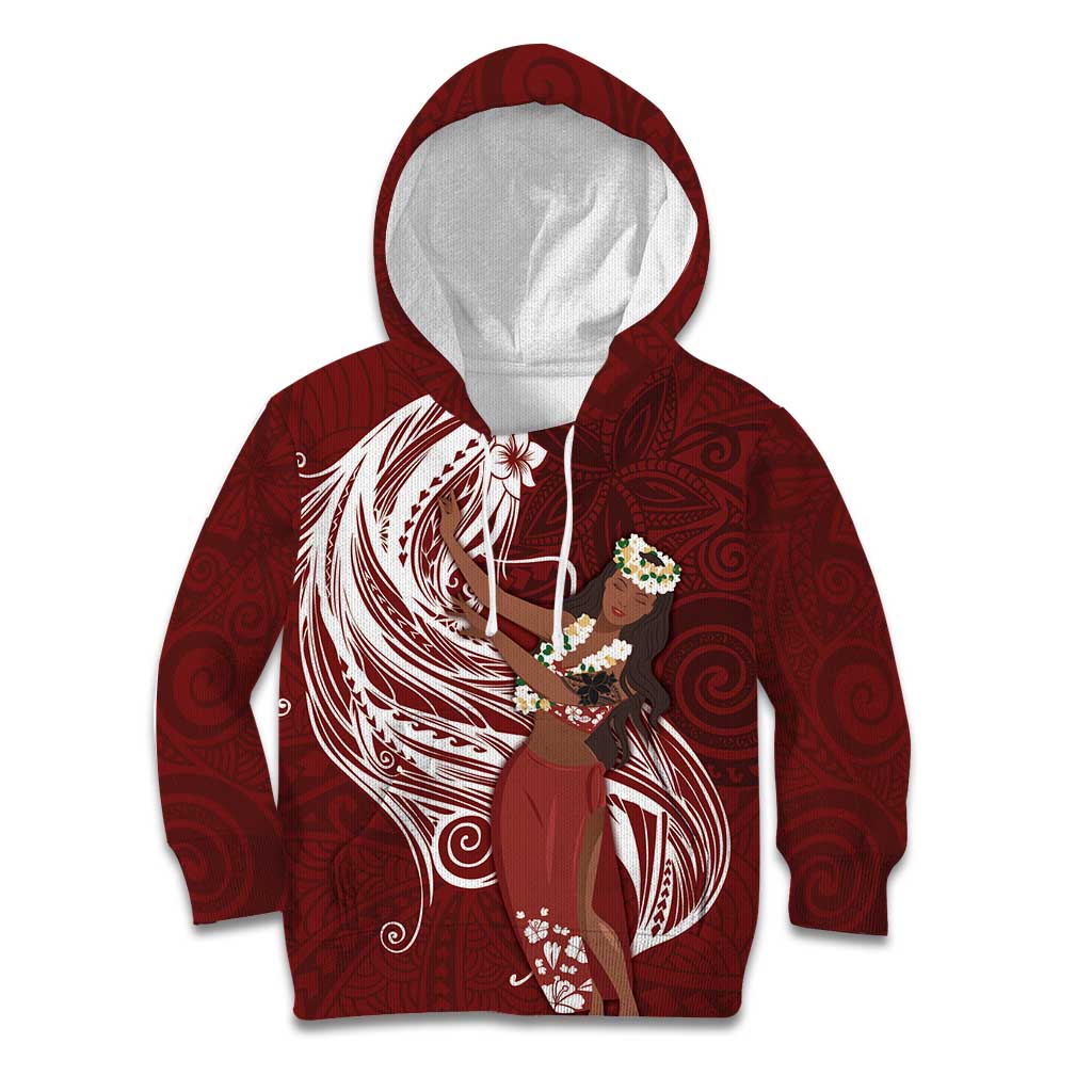 Tahiti Islands Polynesian Plumeria Kid Hoodie Tahitian Vahine 'Ote'a - Scarlet