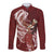 Tahiti Islands Polynesian Plumeria Long Sleeve Button Shirt Tahitian Vahine 'Ote'a - Scarlet