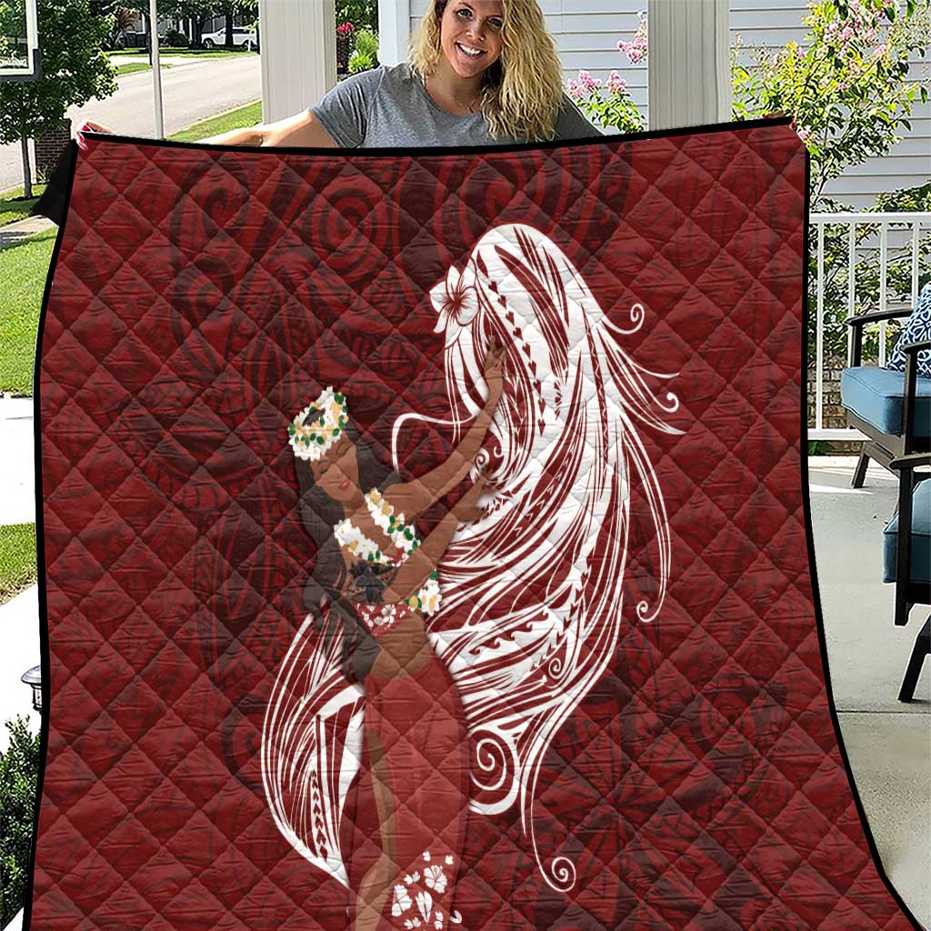 Tahiti Islands Polynesian Plumeria Quilt Tahitian Vahine 'Ote'a - Scarlet LT7 Red - Polynesian Pride