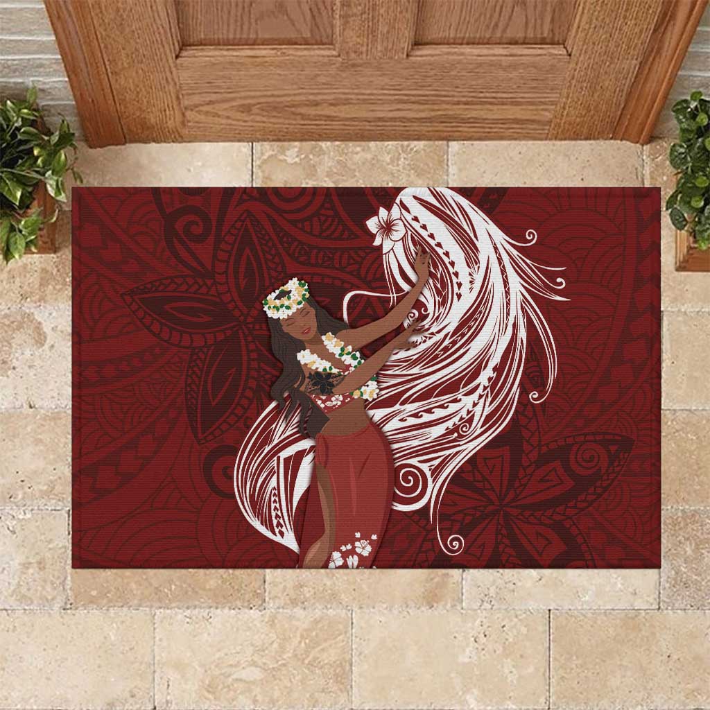 Tahiti Islands Polynesian Plumeria Rubber Doormat Tahitian Vahine 'Ote'a - Scarlet LT7 Red - Polynesian Pride