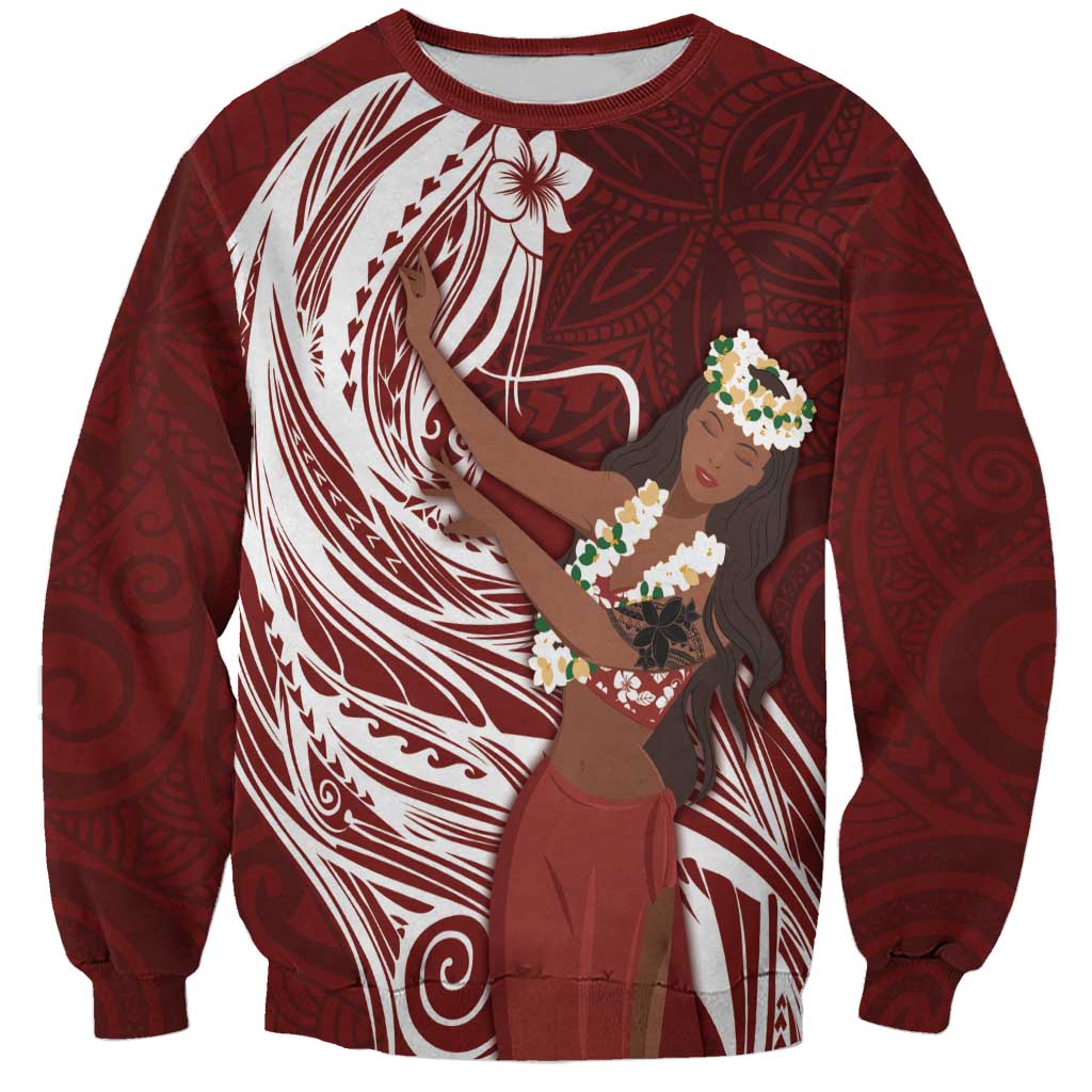 Tahiti Islands Polynesian Plumeria Sweatshirt Tahitian Vahine 'Ote'a - Scarlet LT7 Unisex Red - Polynesian Pride