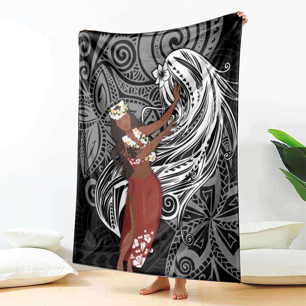 Tahiti Islands Polynesian Plumeria Blanket Tahitian Vahine 'Ote'a - Black LT7 - Polynesian Pride