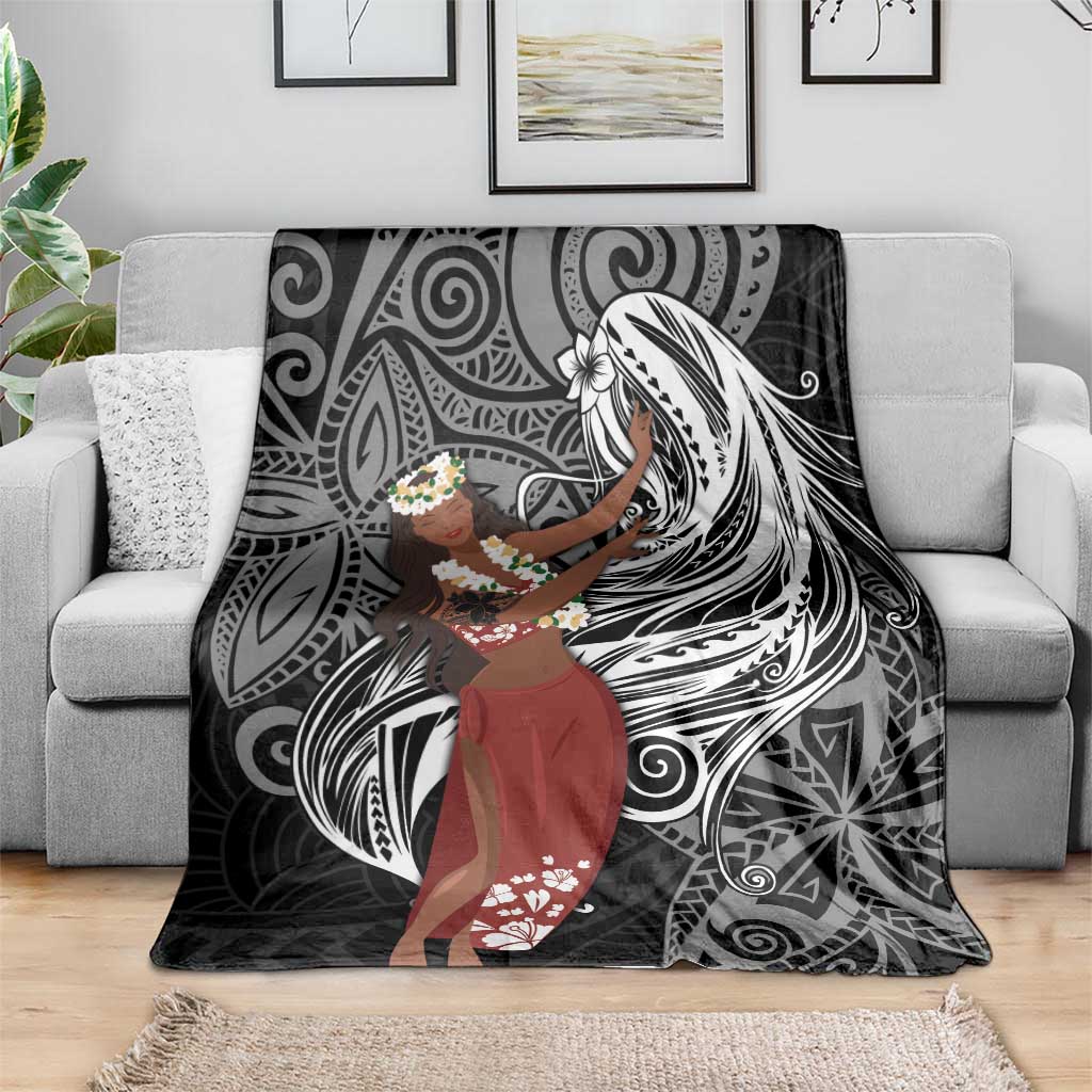 Tahiti Islands Polynesian Plumeria Blanket Tahitian Vahine 'Ote'a - Black LT7 - Polynesian Pride