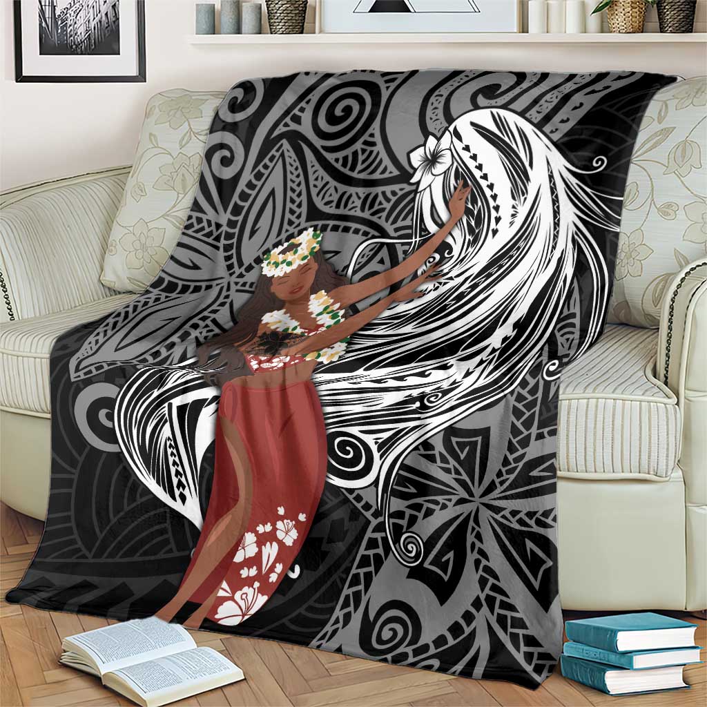 Tahiti Islands Polynesian Plumeria Blanket Tahitian Vahine 'Ote'a - Black LT7 - Polynesian Pride