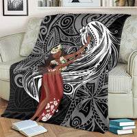 Tahiti Islands Polynesian Plumeria Blanket Tahitian Vahine 'Ote'a - Black LT7 - Polynesian Pride