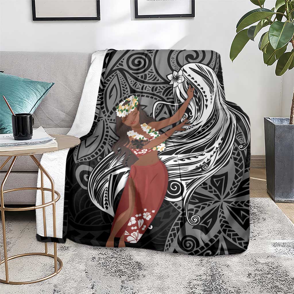 Tahiti Islands Polynesian Plumeria Blanket Tahitian Vahine 'Ote'a - Black LT7 - Polynesian Pride