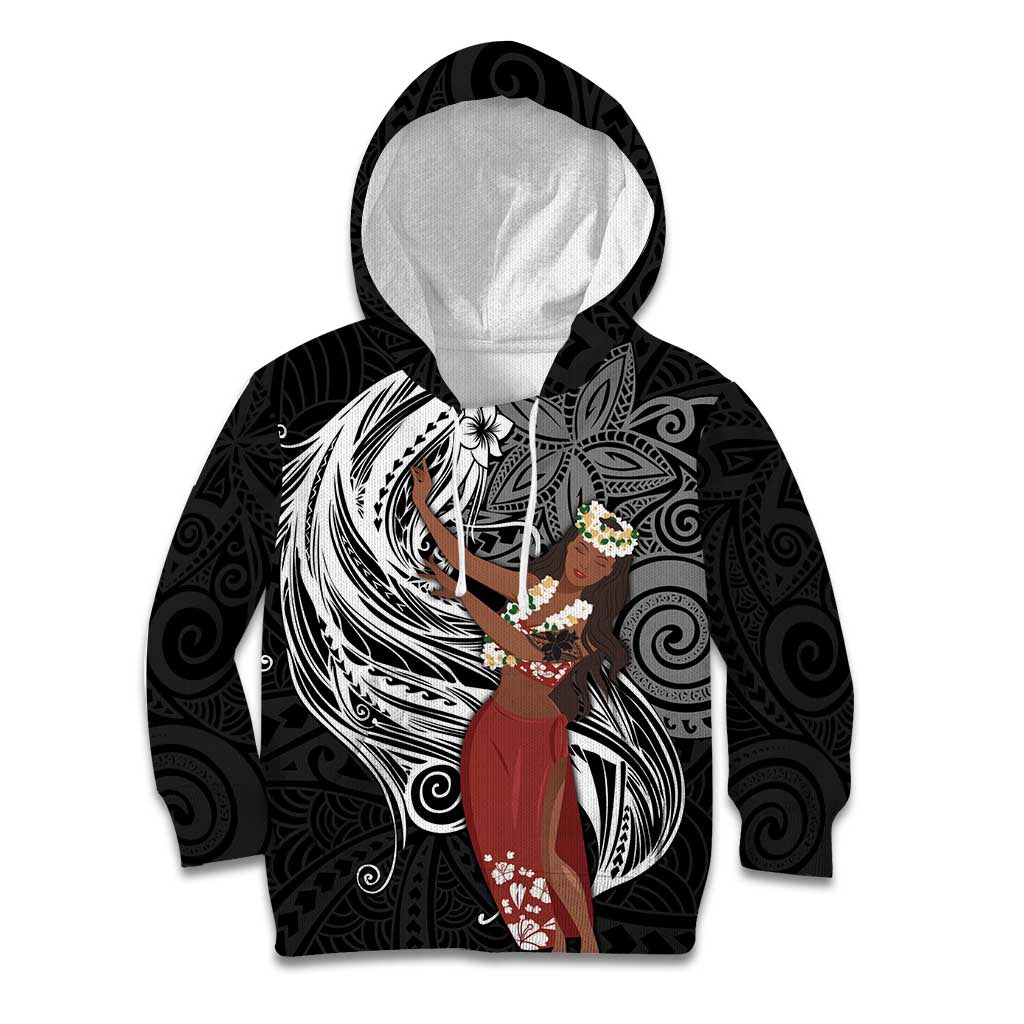 Tahiti Islands Polynesian Plumeria Kid Hoodie Tahitian Vahine 'Ote'a - Black LT7 Hoodie Black - Polynesian Pride