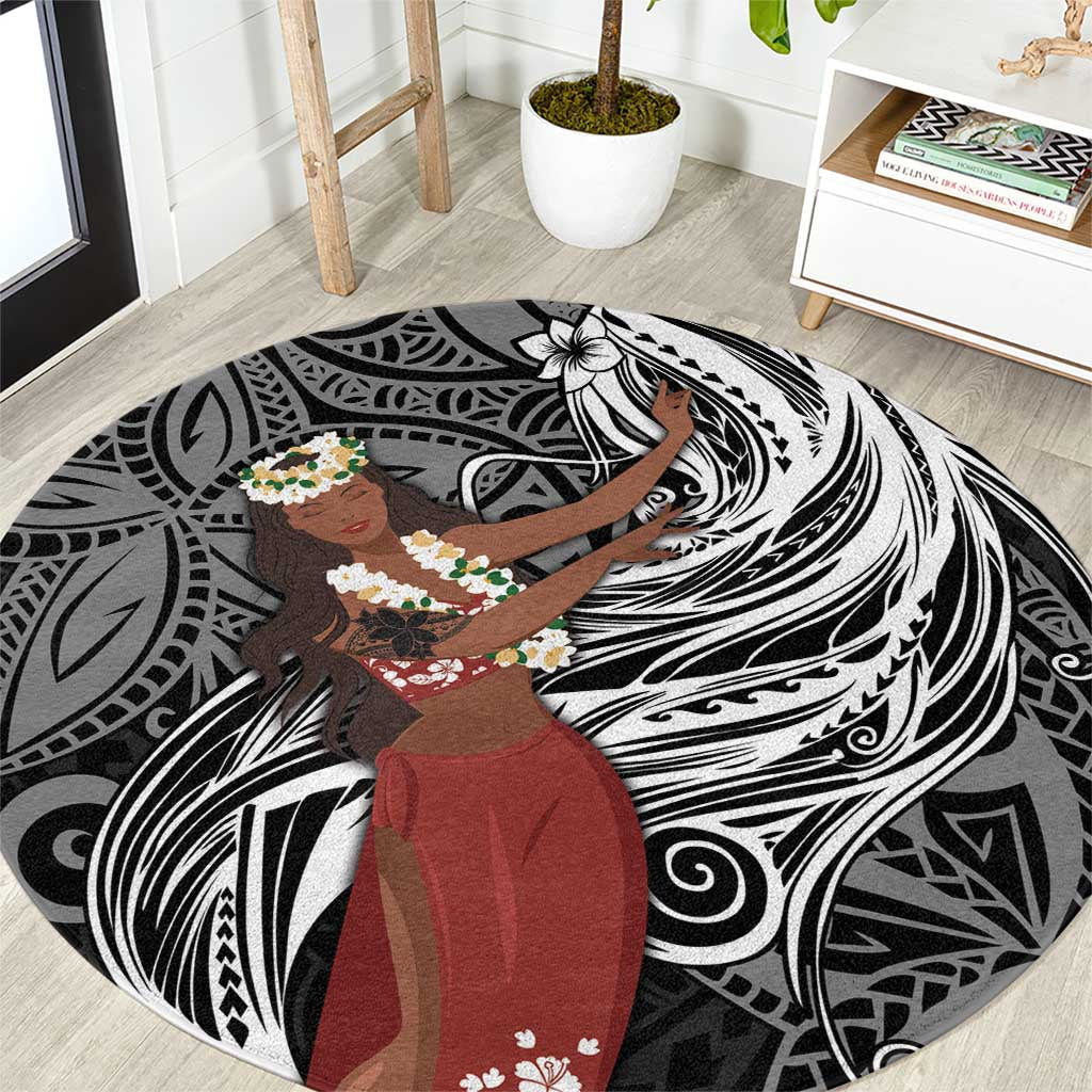 Tahiti Islands Polynesian Plumeria Round Carpet Tahitian Vahine 'Ote'a - Black LT7 Black - Polynesian Pride
