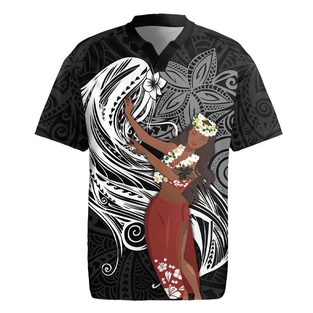 Tahiti Islands Polynesian Plumeria Rugby Jersey Tahitian Vahine 'Ote'a - Black LT7 Black - Polynesian Pride