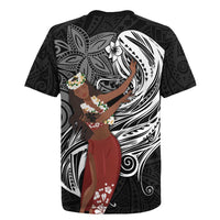 Tahiti Islands Polynesian Plumeria Rugby Jersey Tahitian Vahine 'Ote'a - Black LT7 - Polynesian Pride
