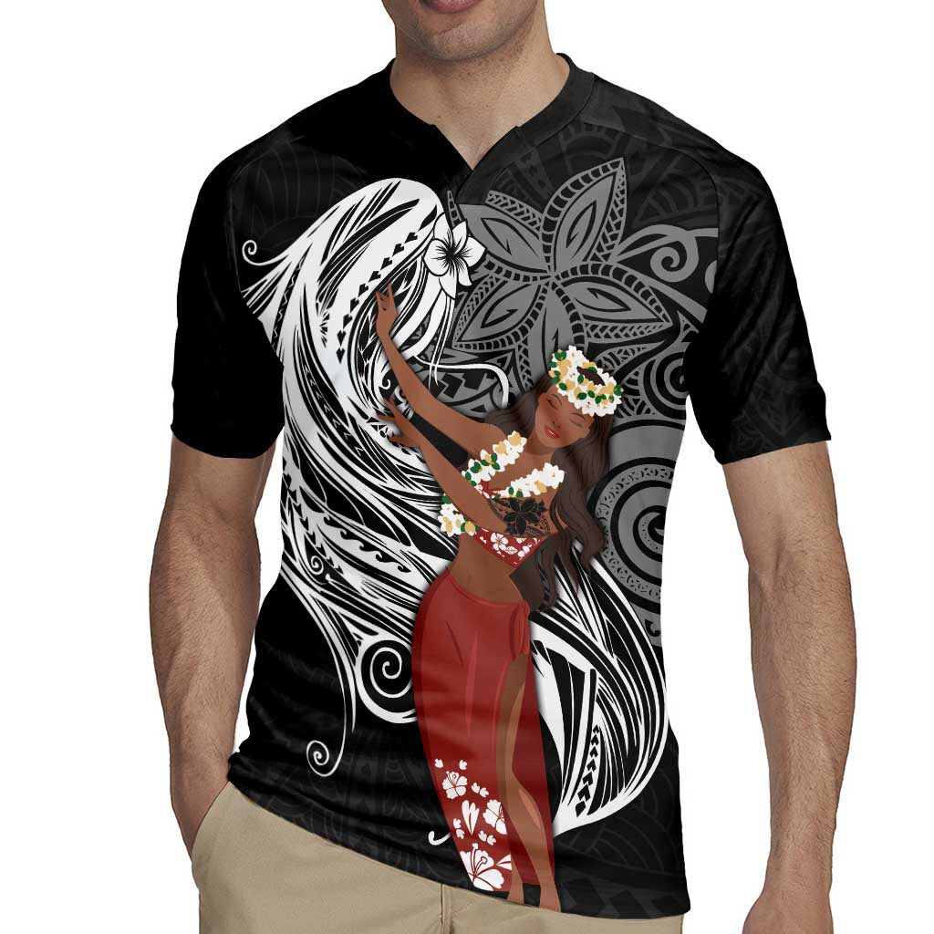 Tahiti Islands Polynesian Plumeria Rugby Jersey Tahitian Vahine 'Ote'a - Black LT7 - Polynesian Pride