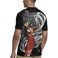 Tahiti Islands Polynesian Plumeria Rugby Jersey Tahitian Vahine 'Ote'a - Black LT7 - Polynesian Pride