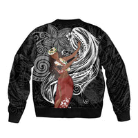 Tahiti Islands Polynesian Plumeria Sleeve Zip Bomber Jacket Tahitian Vahine 'Ote'a - Black LT7 - Polynesian Pride