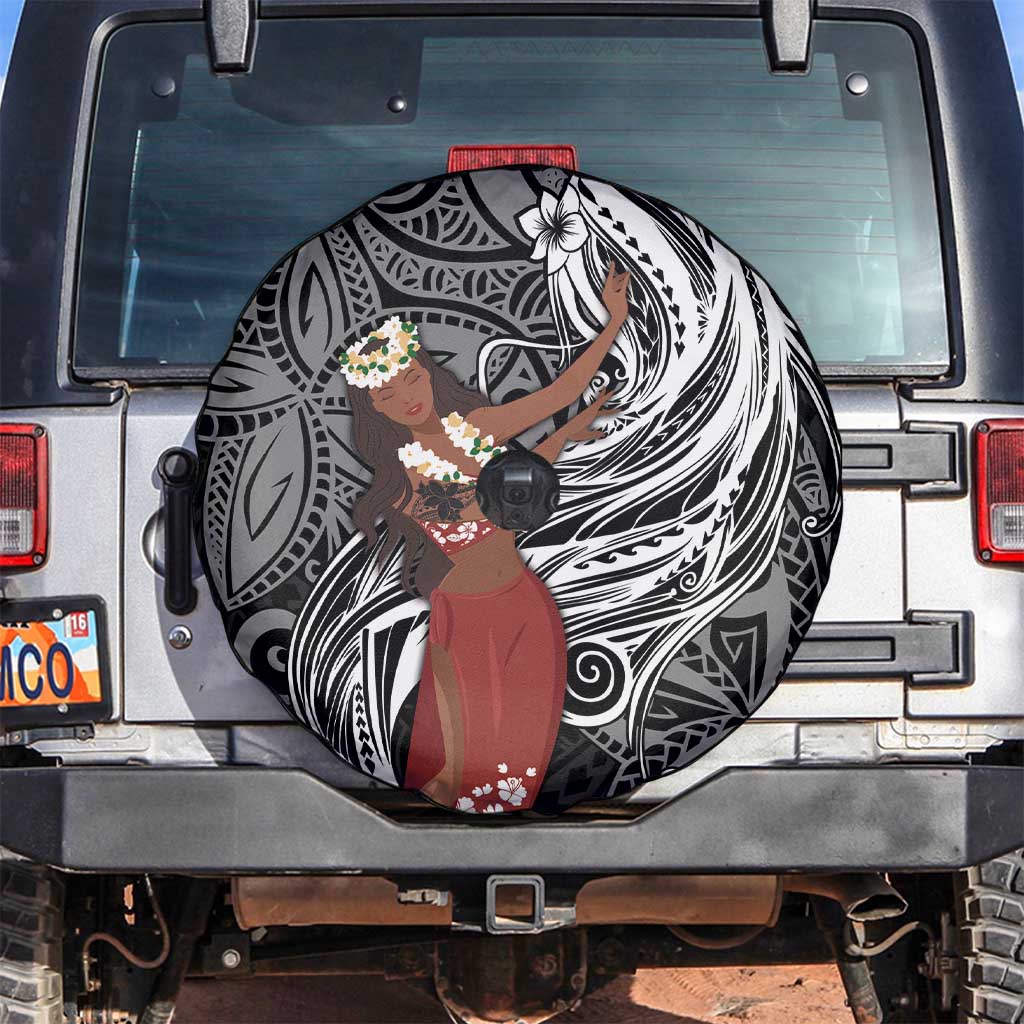 Tahiti Islands Polynesian Plumeria Spare Tire Cover Tahitian Vahine 'Ote'a - Black