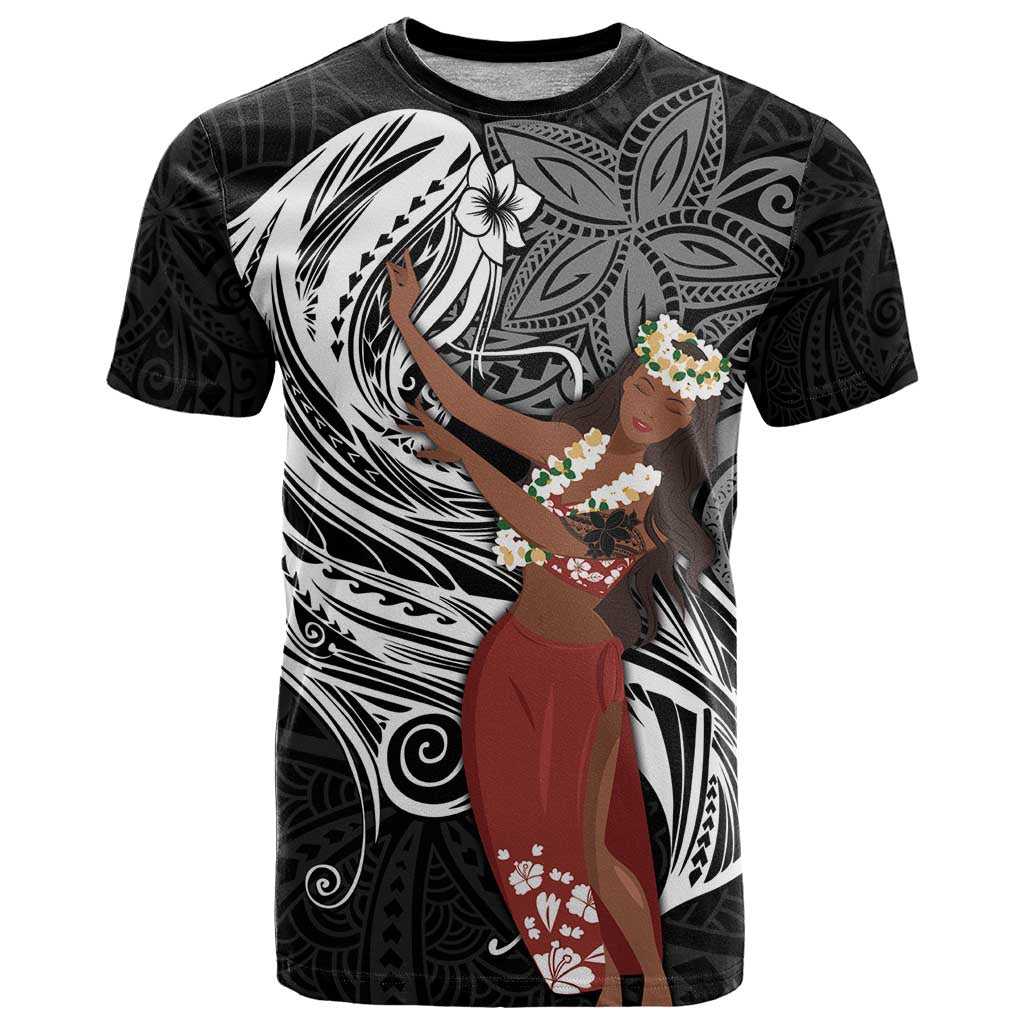 Tahiti Islands Polynesian Plumeria T Shirt Tahitian Vahine 'Ote'a - Black LT7 Black - Polynesian Pride