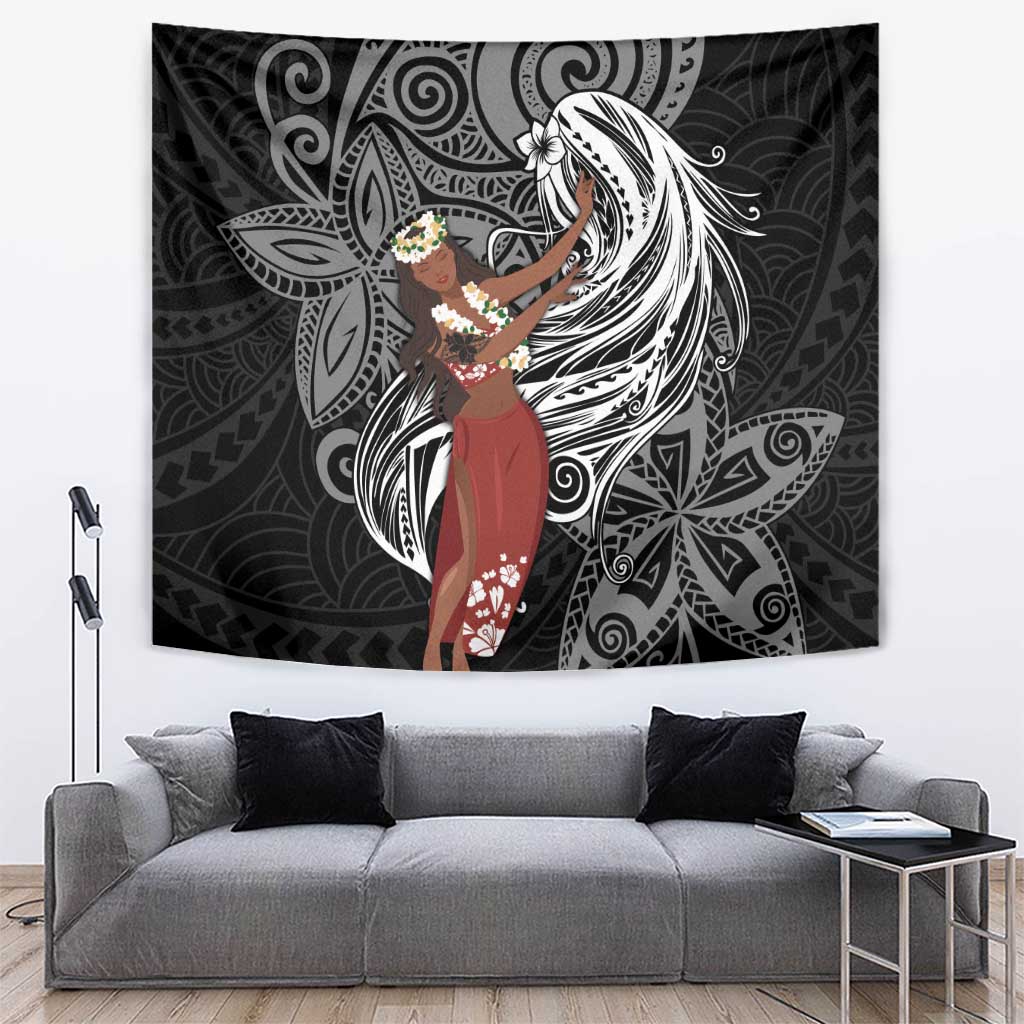 Tahiti Islands Polynesian Plumeria Tapestry Tahitian Vahine 'Ote'a - Black LT7 Black - Polynesian Pride