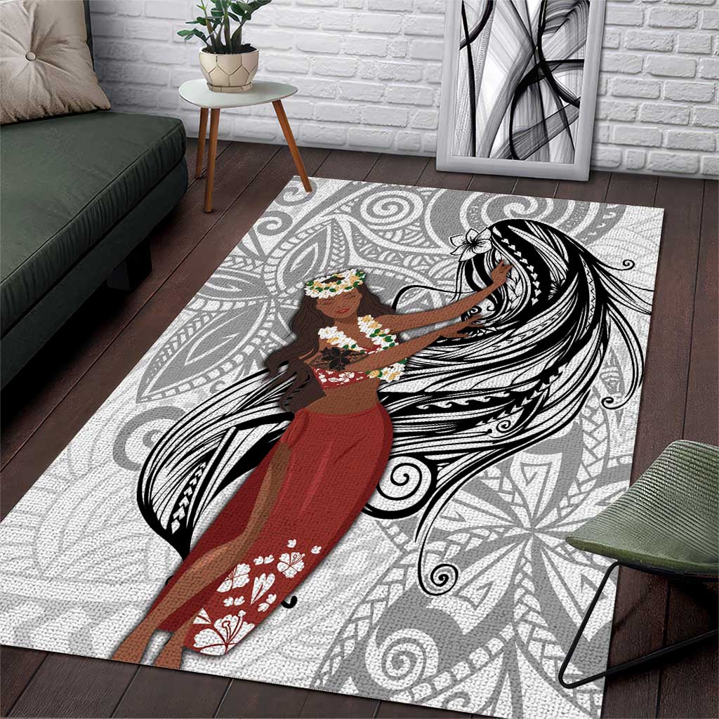 Tahiti Islands Polynesian Plumeria Area Rug Tahitian Vahine 'Ote'a - White LT7 White - Polynesian Pride